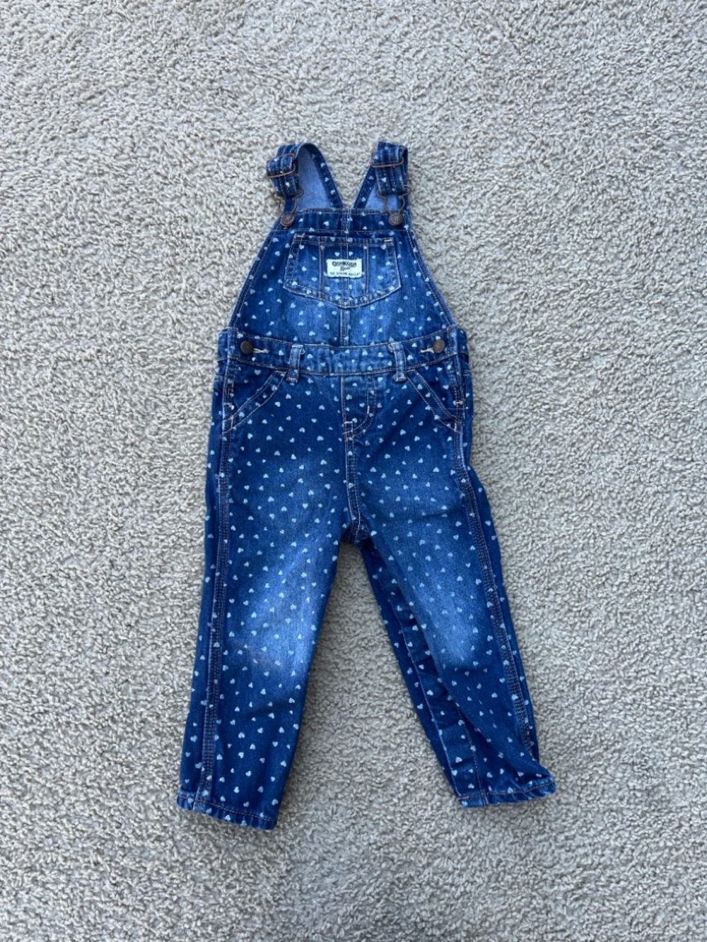 24m Girls Osh Kosh B'Gosh Overalls Denim Jean Polka Dot Hearts Vestbak Toddler